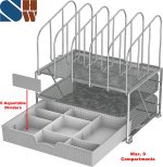 DecoBros Mesh Desk Organizer with Double Tray, 5 Upright Sections and Sliding Drawer, Black - Image 2